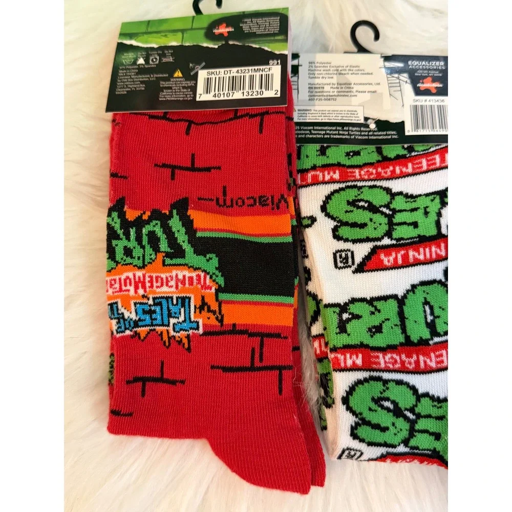 Teenage Mutant Ninja Turtles Crew Socks 3 Pair Bundle Raphael Leonardo TMNT Logo